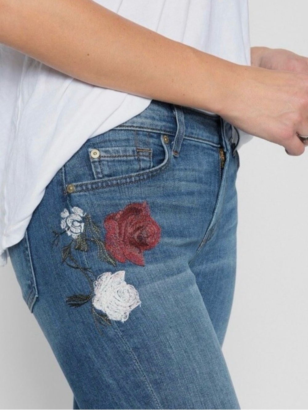 7 For All Mankind Womens Ankle Jeans Sz 28 Merlot Rose Garden Embroidery Boho
